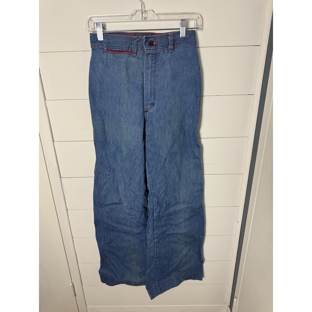 Vintage 1970's Wrangler Women's Junior's 9/10 Blue Denim Wide Leg Jeans